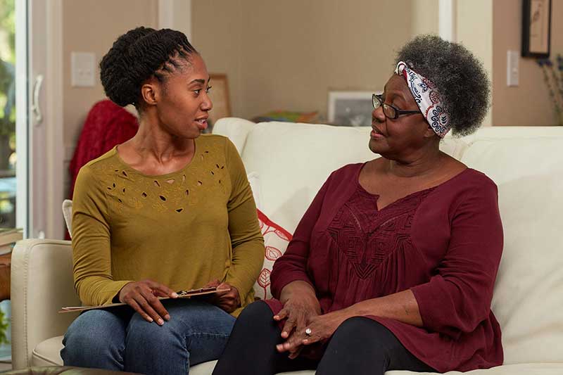 mom interviewing caregiver